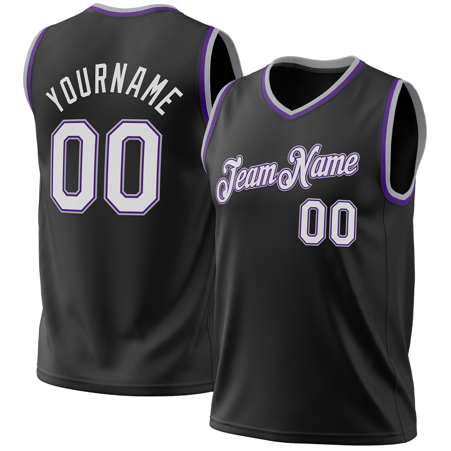 Custom Black Purple-Gray Authentic Throwback Basketball Jersey - Main View