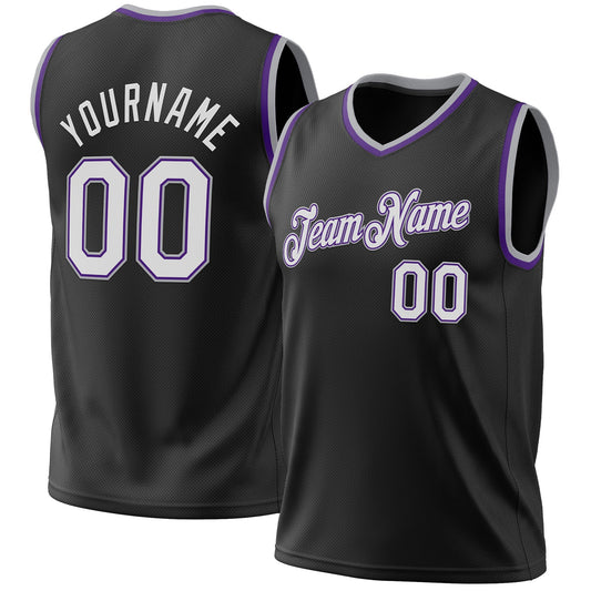 Custom Black Purple-Gray Authentic Throwback Basketball Jersey - Main View