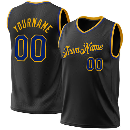 Custom Black Royal-Gold Authentic Throwback Basketball Jersey - Main View