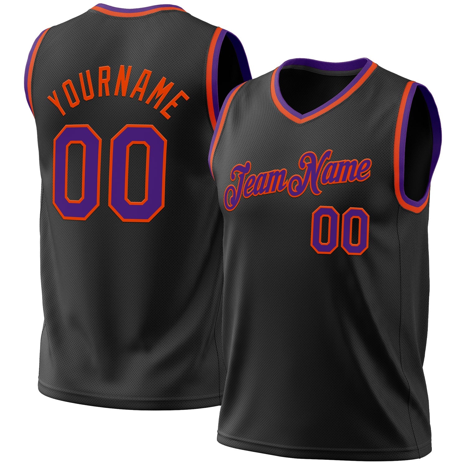 Custom Black Purple-Orange Authentic Throwback Basketball Jersey - Main View