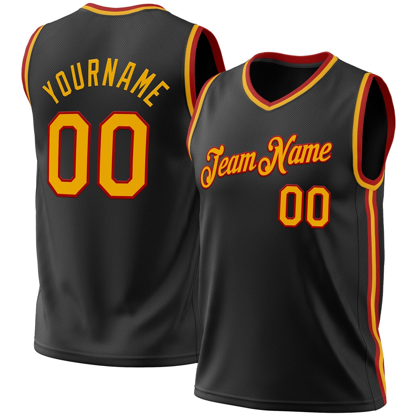 Custom Black Gold-Red Authentic Throwback Basketball Jersey - Main View