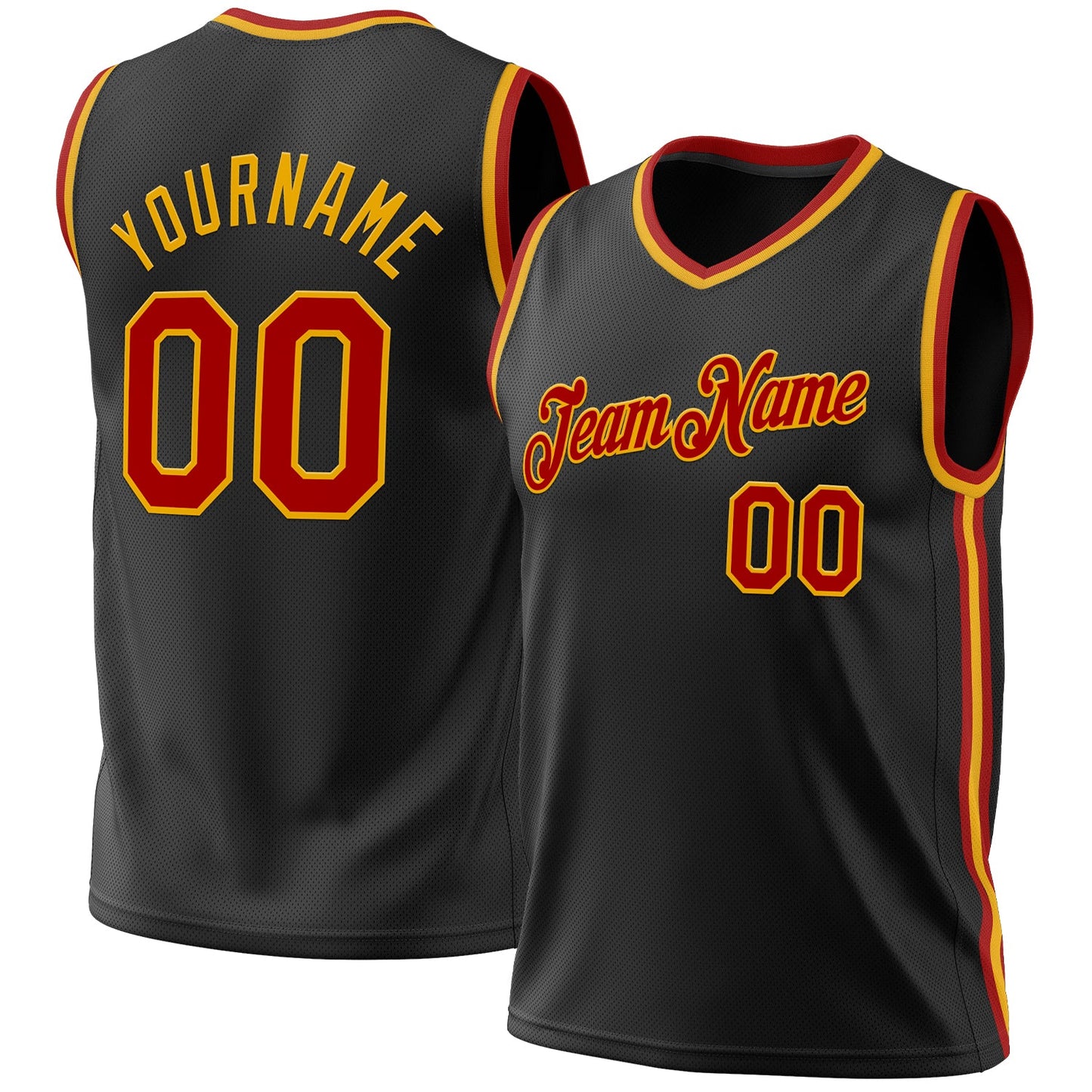 Custom Black Red-Gold Authentic Throwback Basketball Jersey - Main View