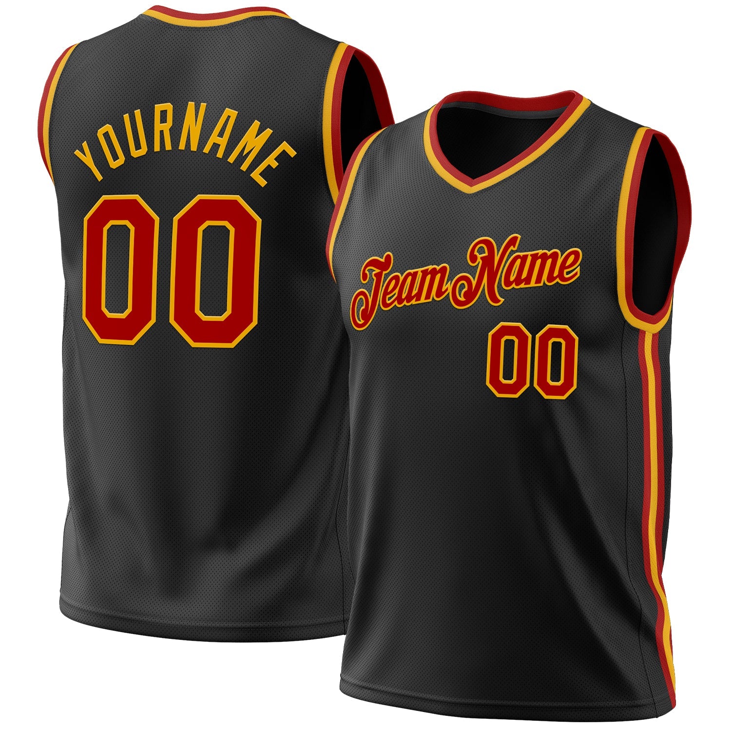 Custom Black Red-Gold Authentic Throwback Basketball Jersey - Main View