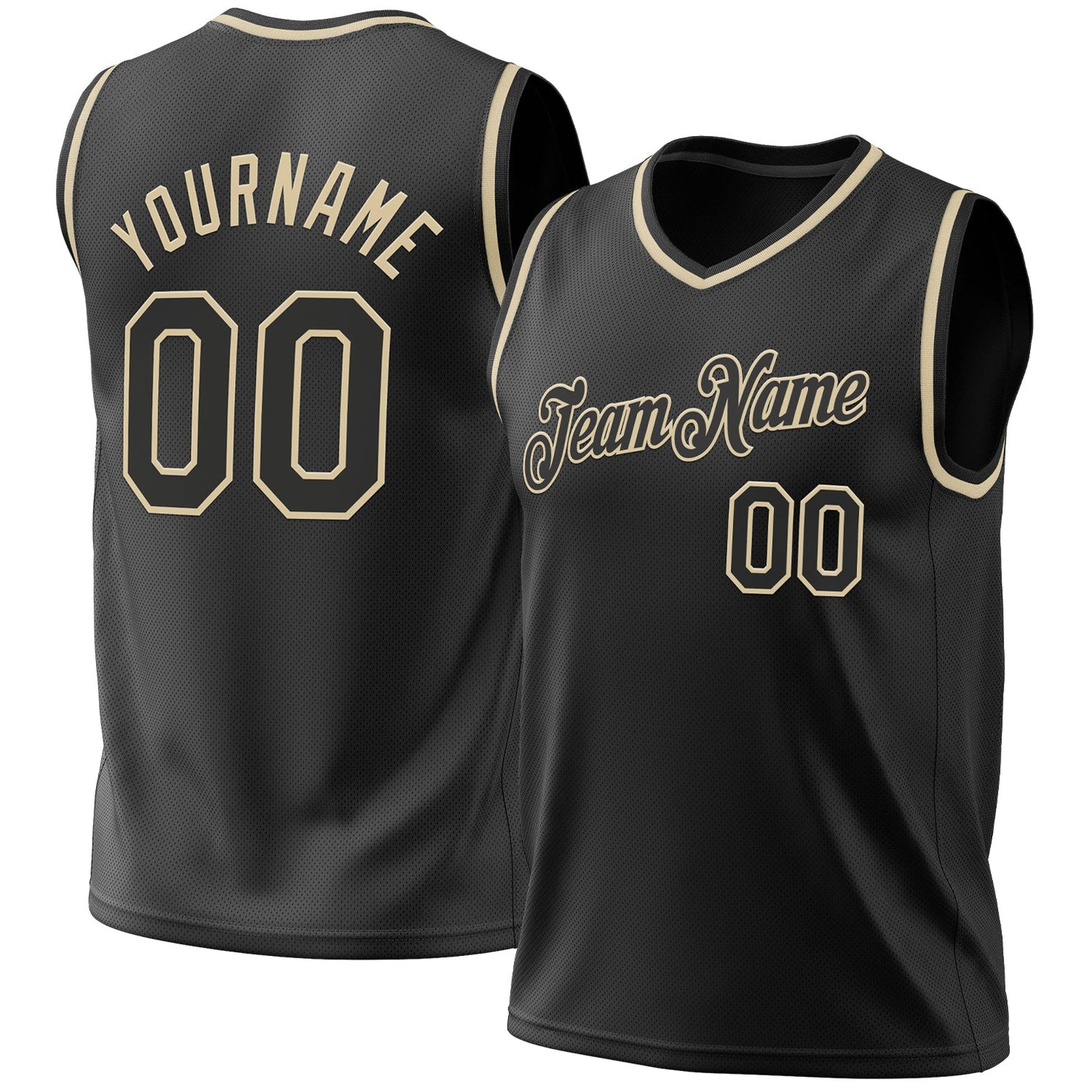 Custom Black Cream Authentic Throwback Basketball Jersey - Main View