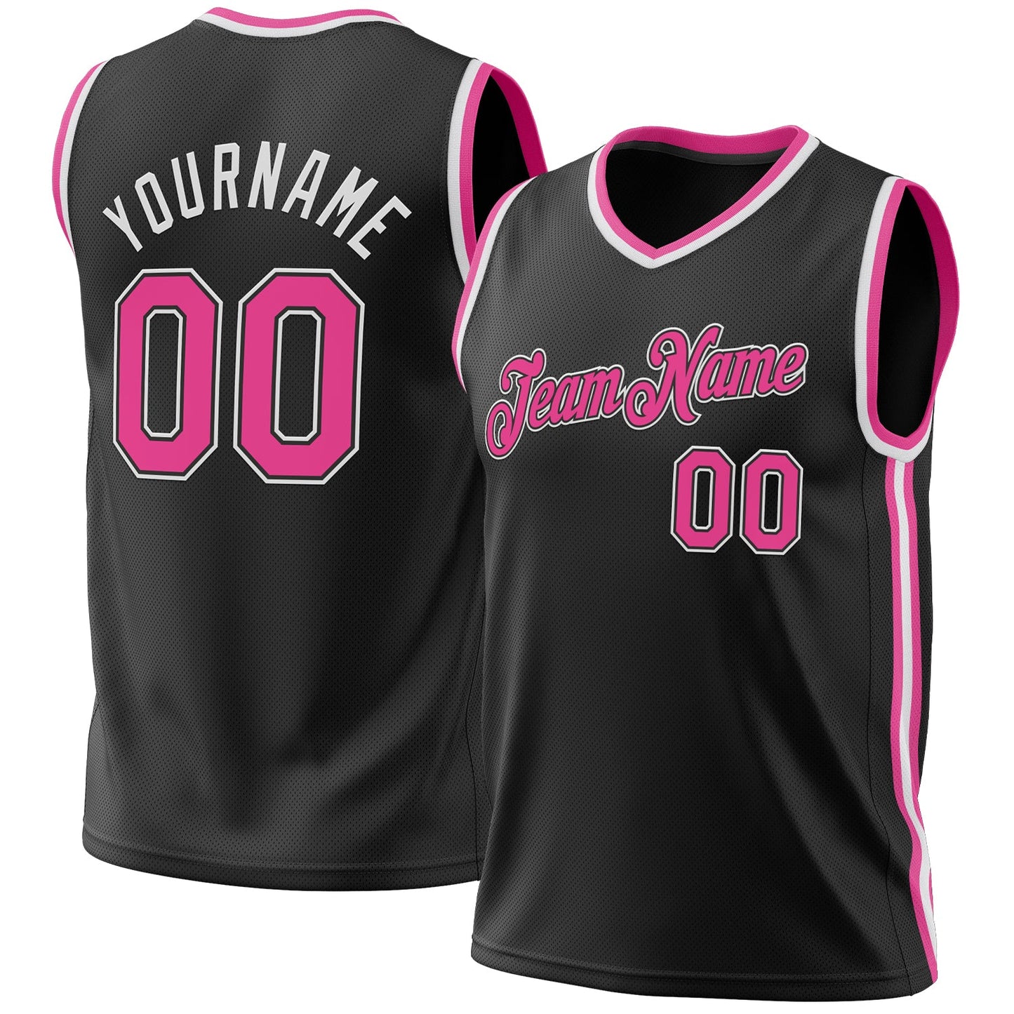 Custom Black Pink-White Authentic Throwback Basketball Jersey - Main View