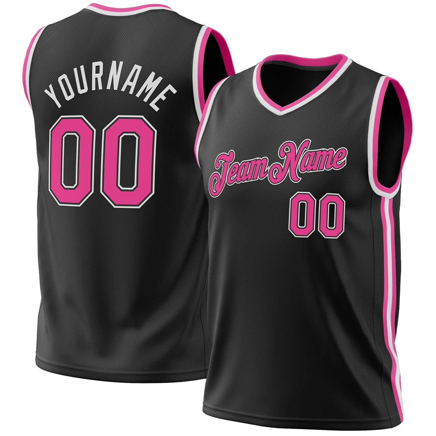 Custom Black Pink-White Authentic Throwback Basketball Jersey - Main View