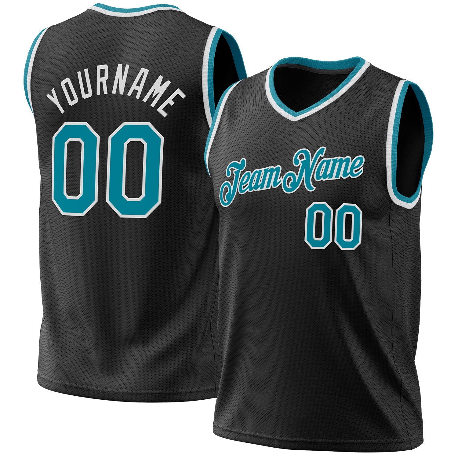 Custom Black Teal-White Authentic Throwback Basketball Jersey - Main View