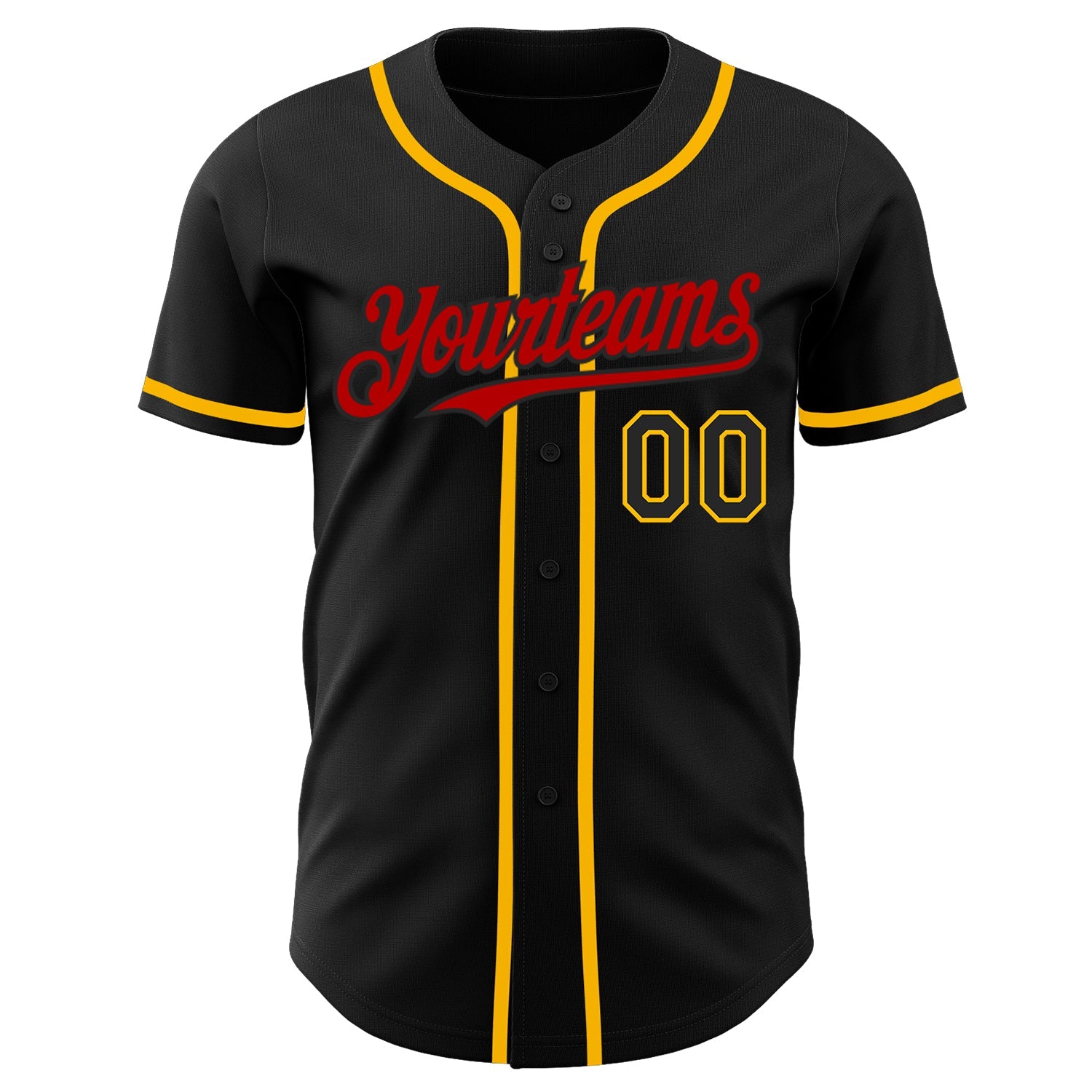 Custom Black Gold-Red Authentic Baseball Jersey view 2