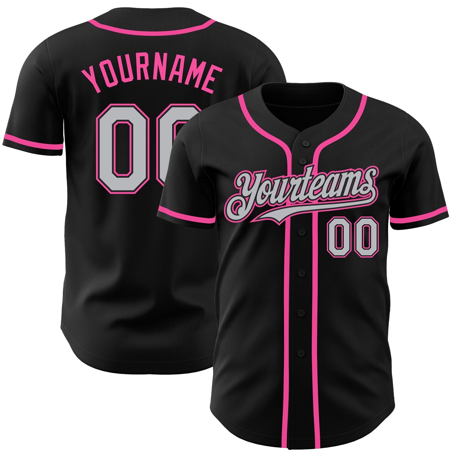 Custom Black Gray-Pink Authentic Baseball Jersey - Main View