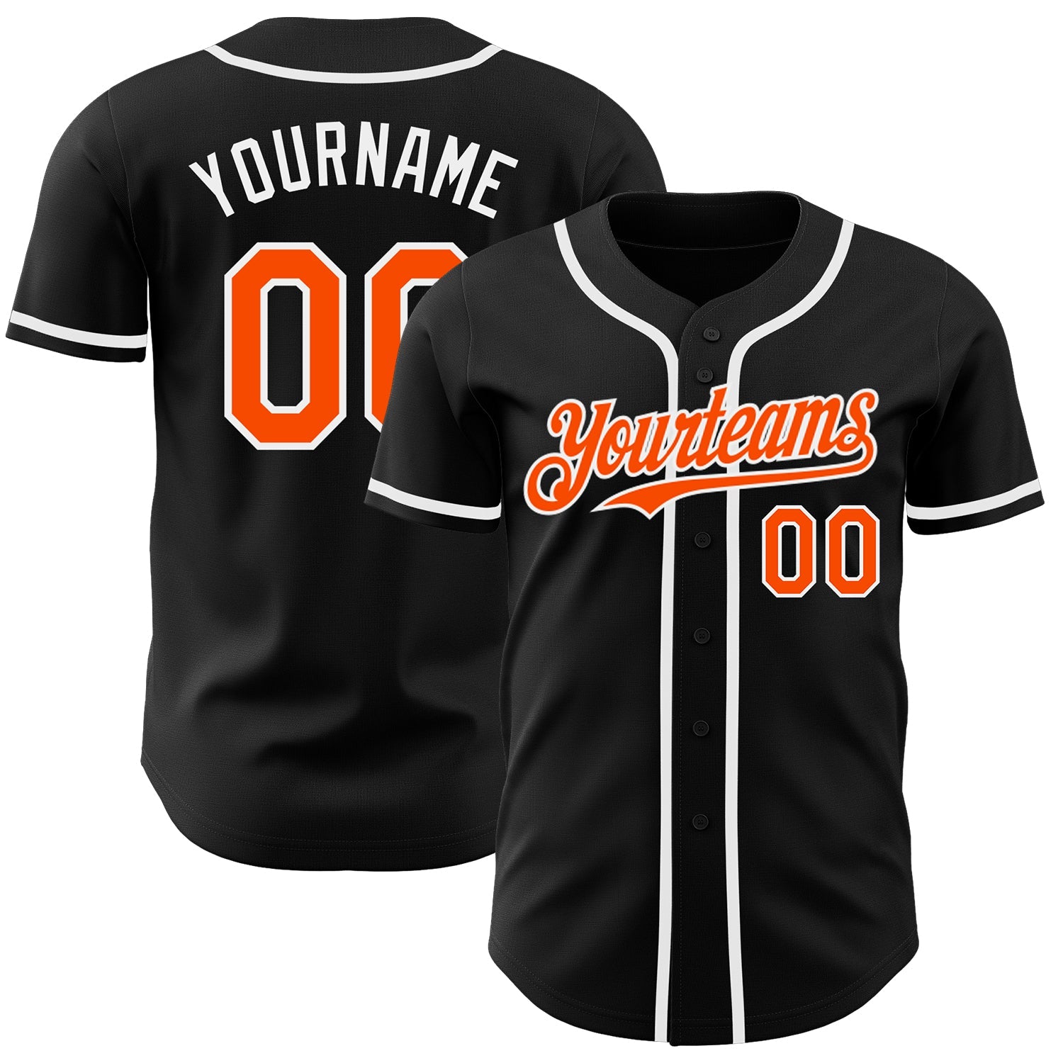 Custom Black Orange-White Authentic Baseball Jersey - Main View