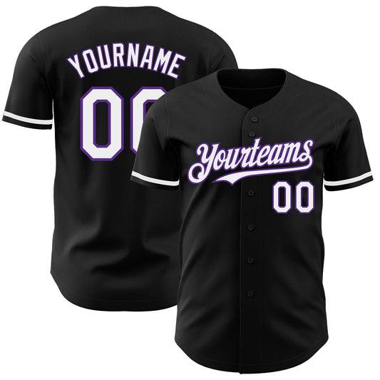 Custom Black White-Purple Authentic Baseball Jersey - Main View