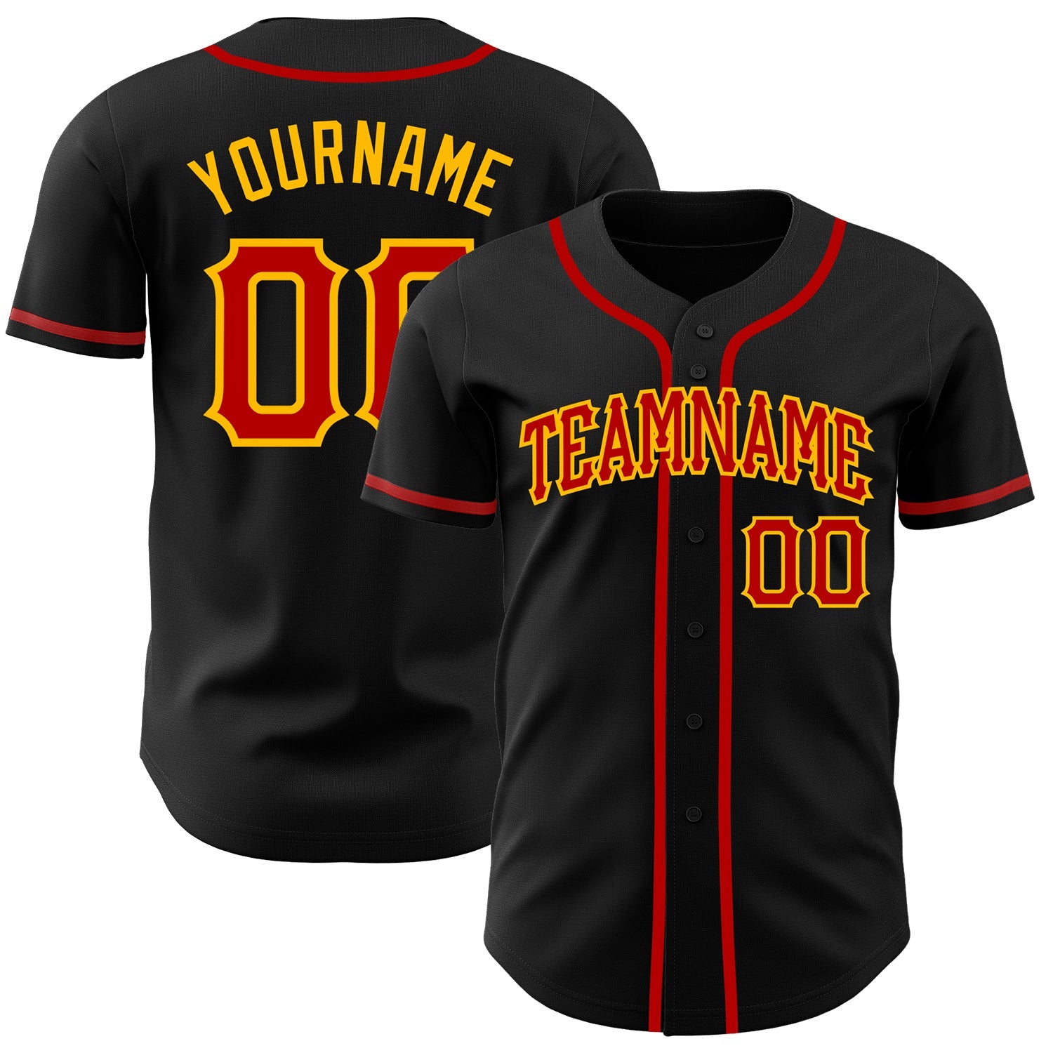 Custom Black Red-Gold Authentic Baseball Jersey - Main View