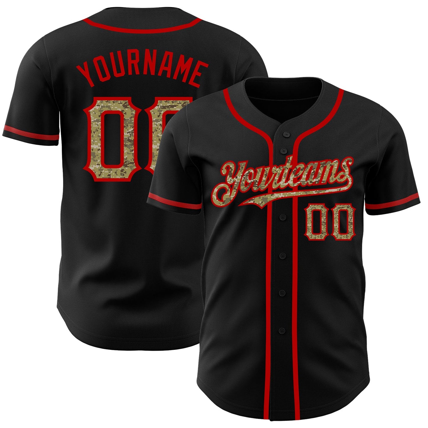 Custom Black Camo-Red Authentic Baseball Jersey - Main View