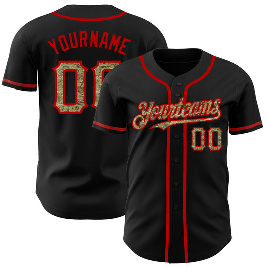 Custom Black Camo-Red Authentic Baseball Jersey - Main View
