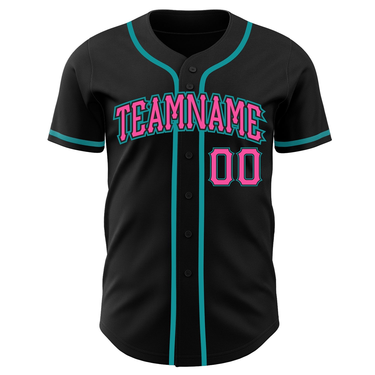 Custom Black Pink-Teal Authentic Baseball Jersey view 2