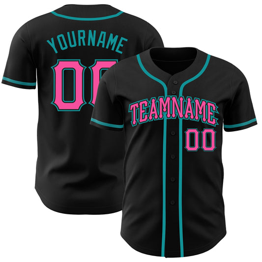 Custom Black Pink-Teal Authentic Baseball Jersey - Main View