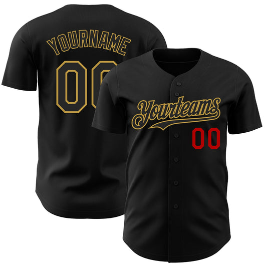 Custom Black Old Gold-Red Authentic Baseball Jersey - Main View