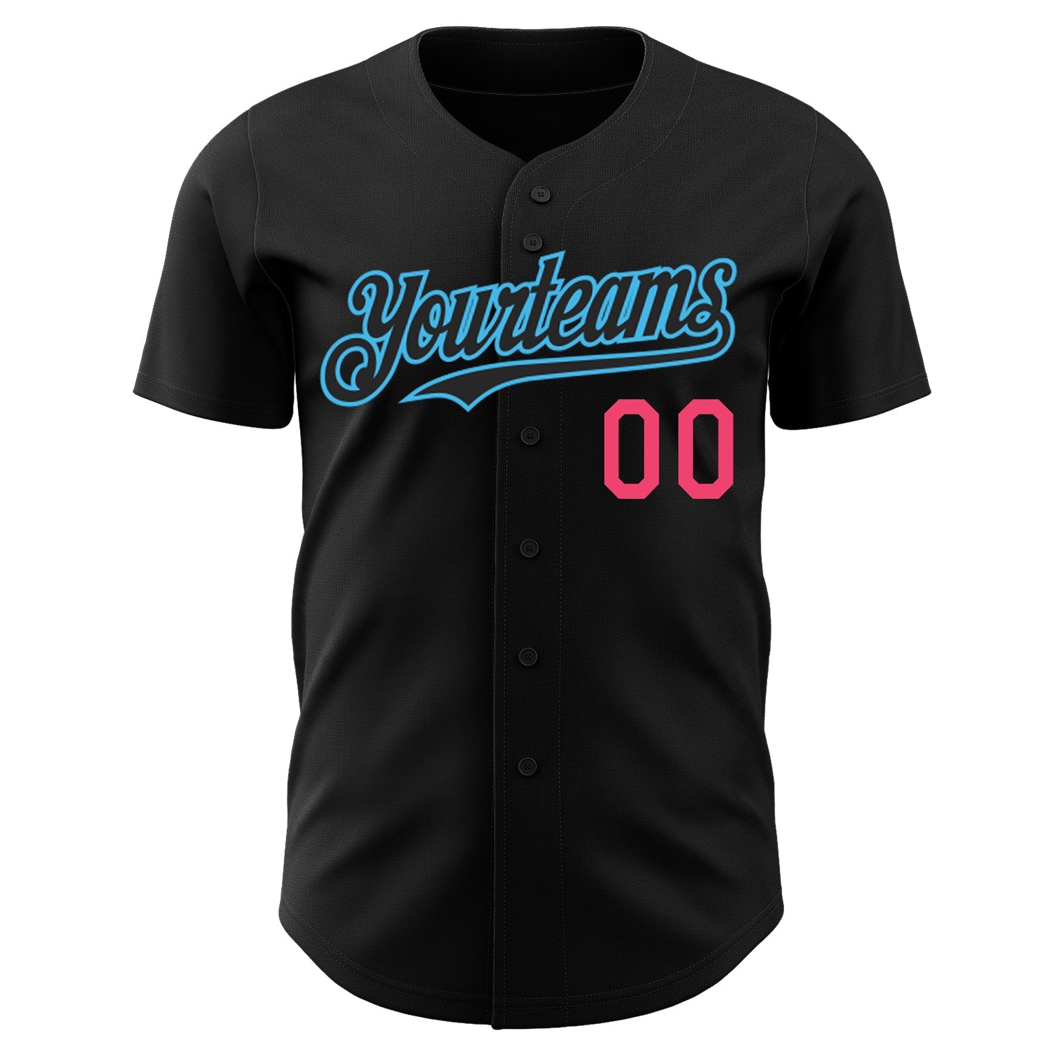 Custom Black Neon Pink-Sky Blue Authentic Baseball Jersey view 2