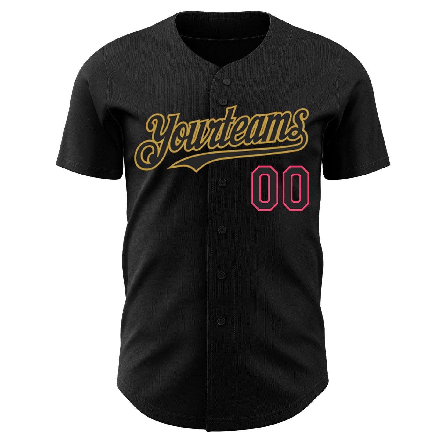 Custom Black Neon Pink-Old Gold Authentic Baseball Jersey view 2