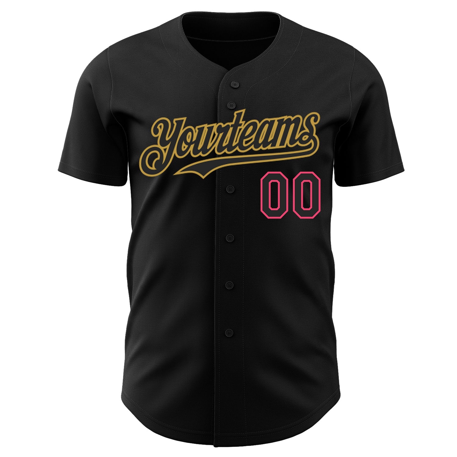 Custom Black Neon Pink-Old Gold Authentic Baseball Jersey view 2