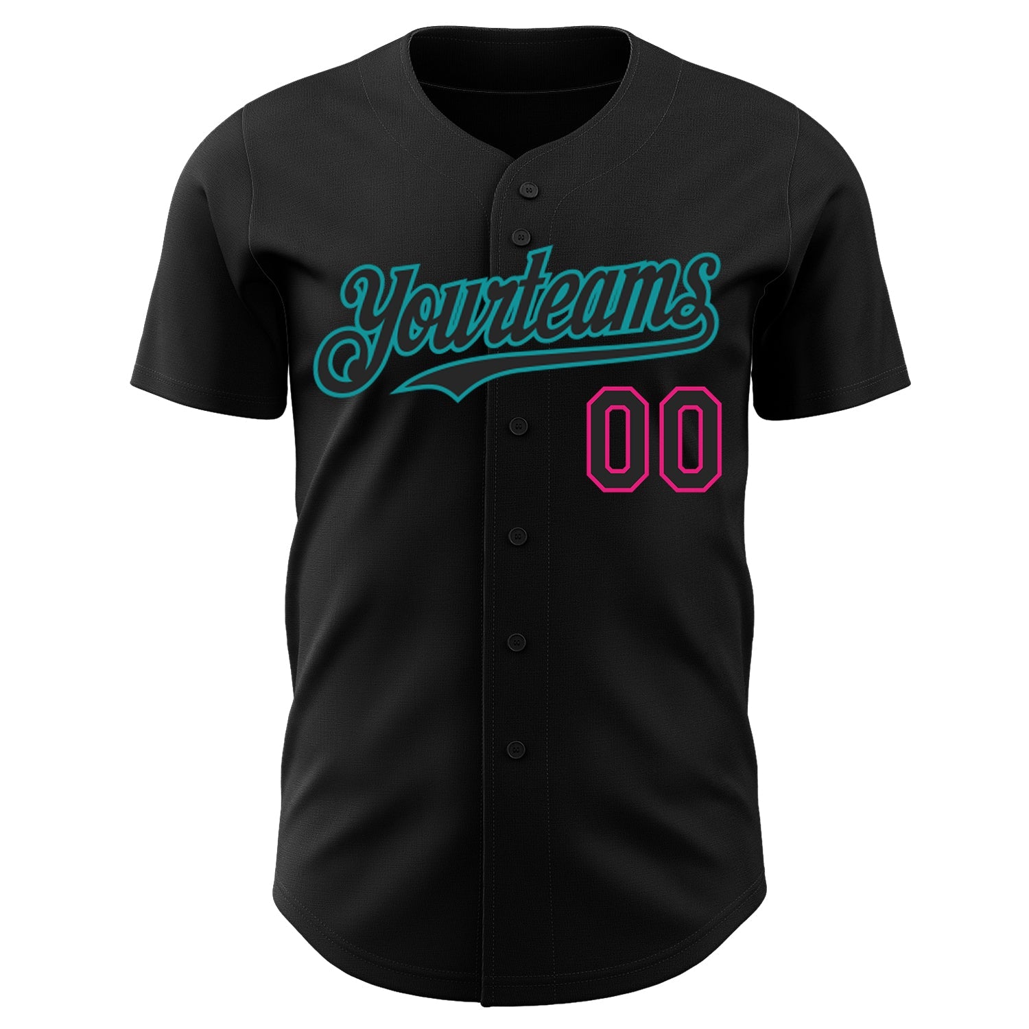 Custom Black Hot Pink-Teal Authentic Baseball Jersey view 2