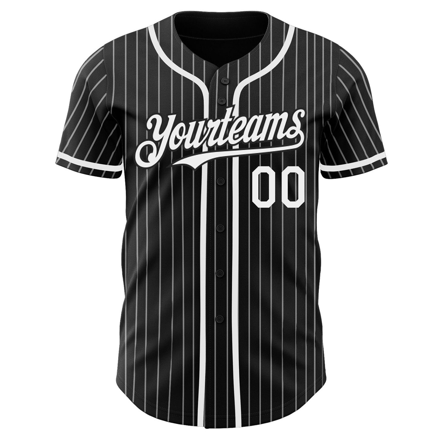 Custom Black White Pinstripe Authentic Baseball Jersey view 2