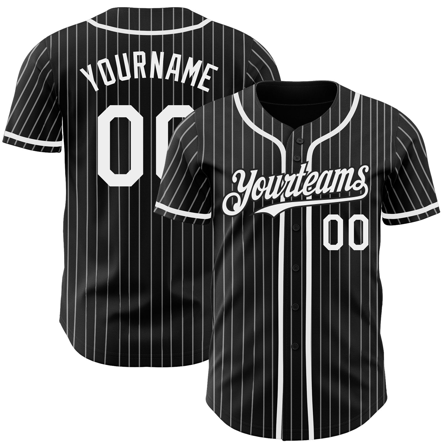 Custom Black White Pinstripe Authentic Baseball Jersey - Main View