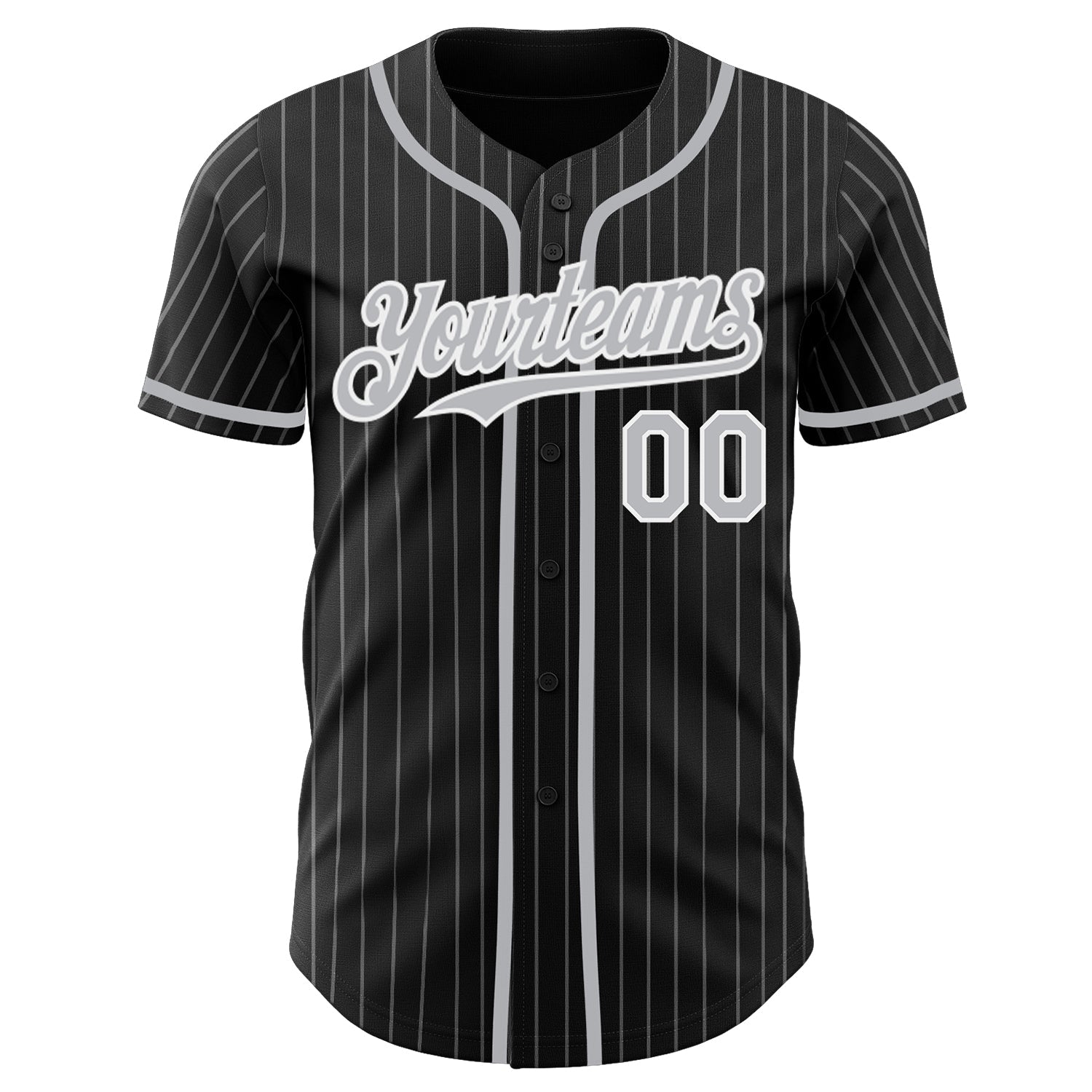 Custom Black Gray Pinstripe White Authentic Baseball Jersey view 2