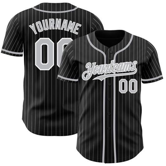 Custom Black Gray Pinstripe White Authentic Baseball Jersey - Main View