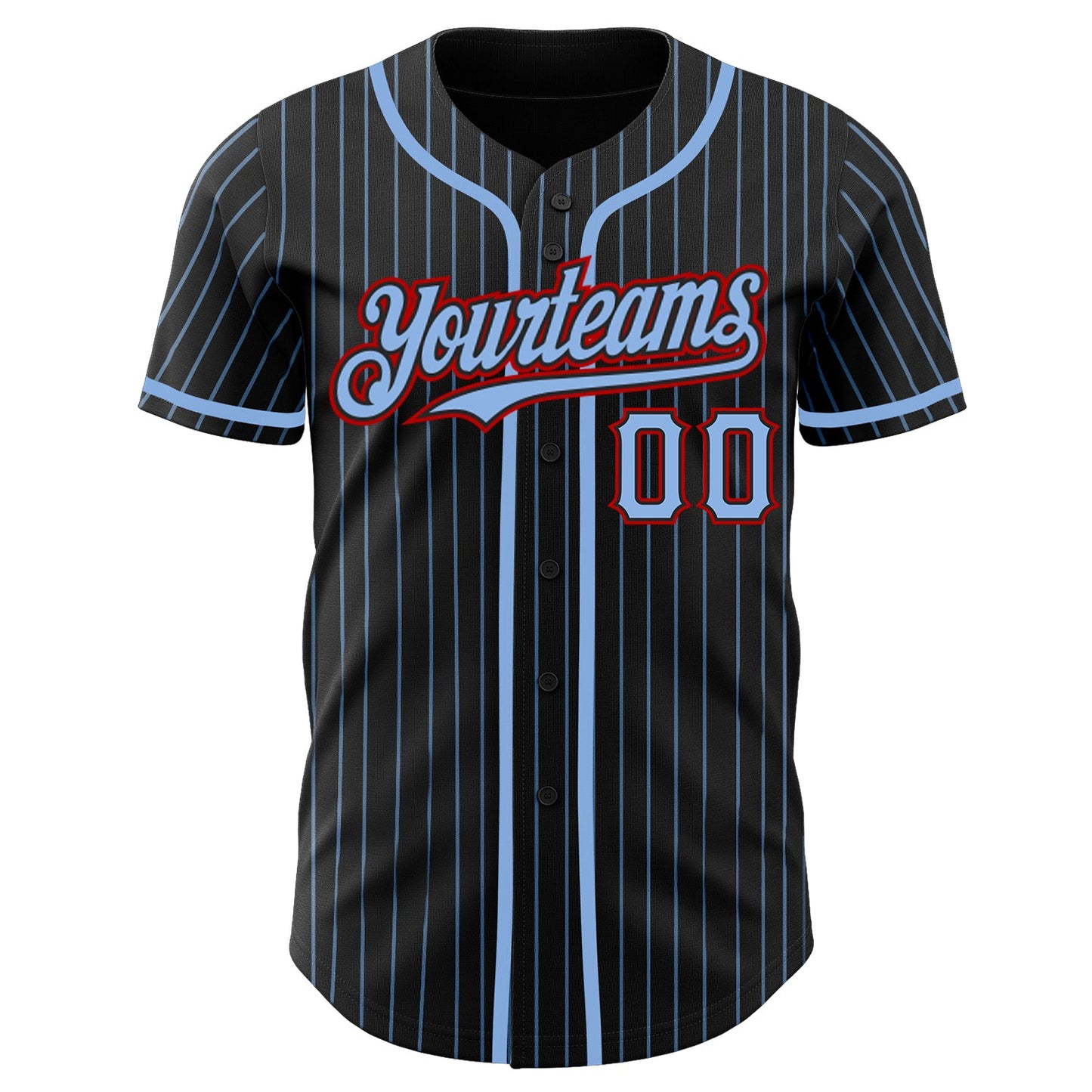Custom Black Light Blue Pinstripe Red Authentic Baseball Jersey view 2