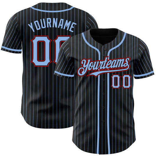 Custom Black Light Blue Pinstripe Red Authentic Baseball Jersey - Main View