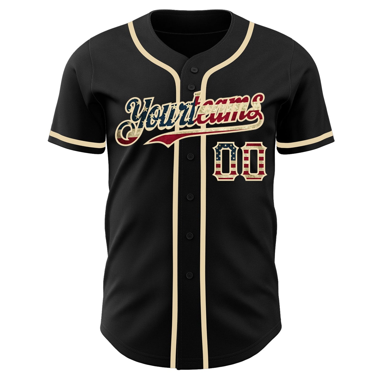 Custom Black Vintage USA Flag-Cream Authentic Baseball Jersey view 2