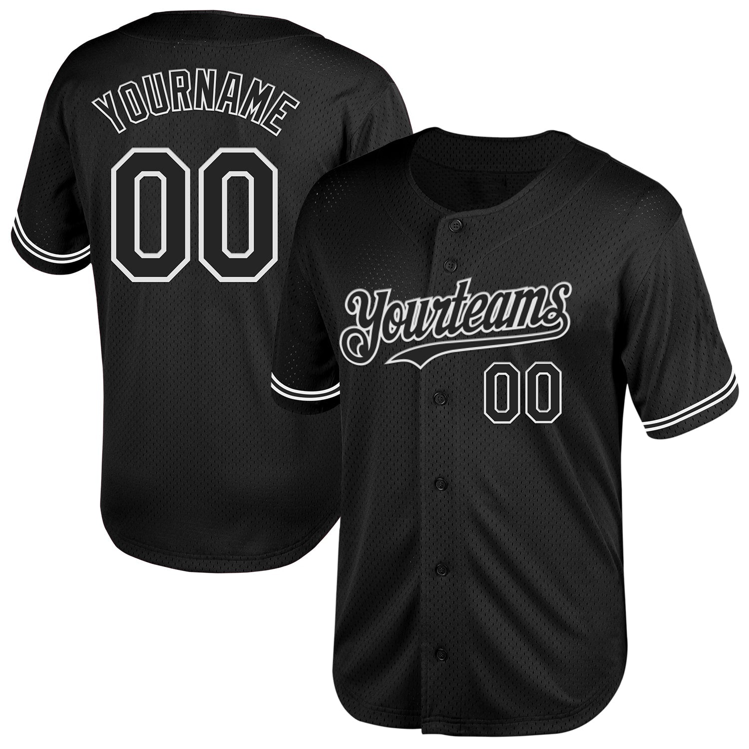 Custom Black White Mesh Authentic Throwback Baseball Jersey - Main View
