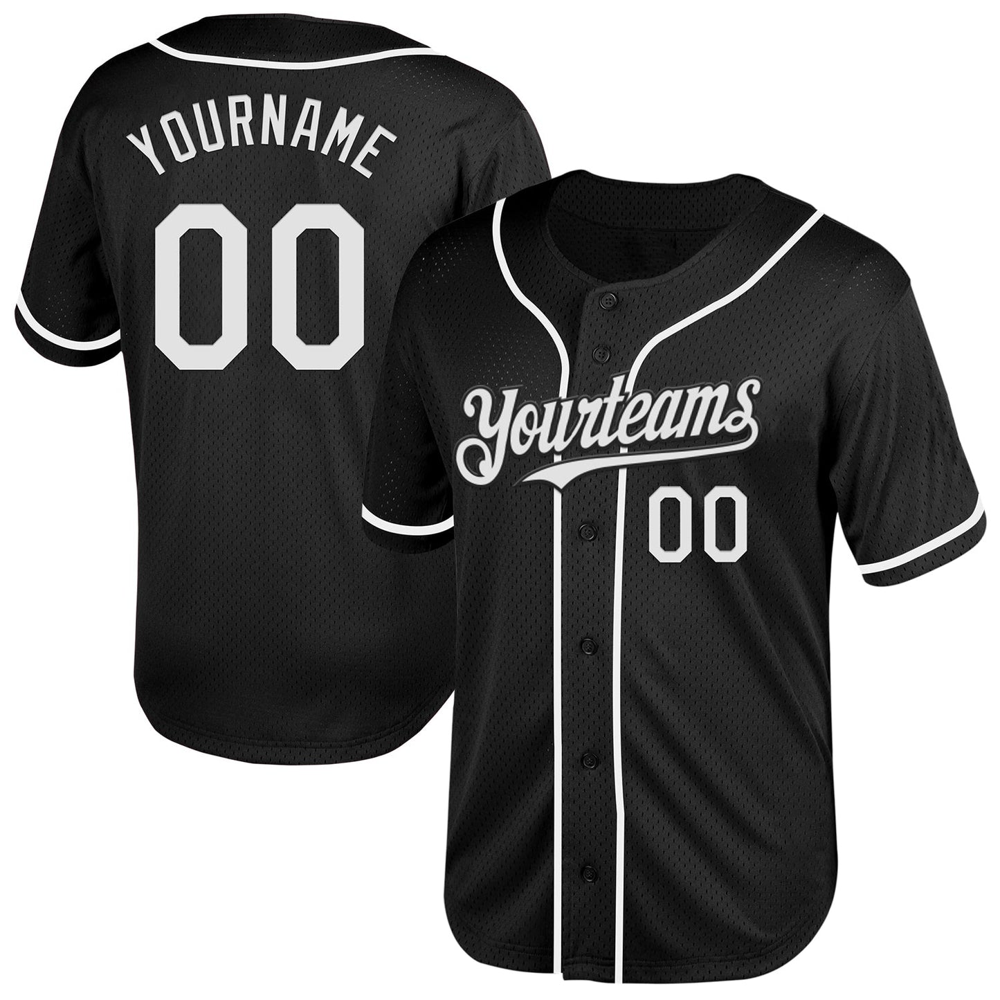 Custom Black White Mesh Authentic Throwback Baseball Jersey - Main View
