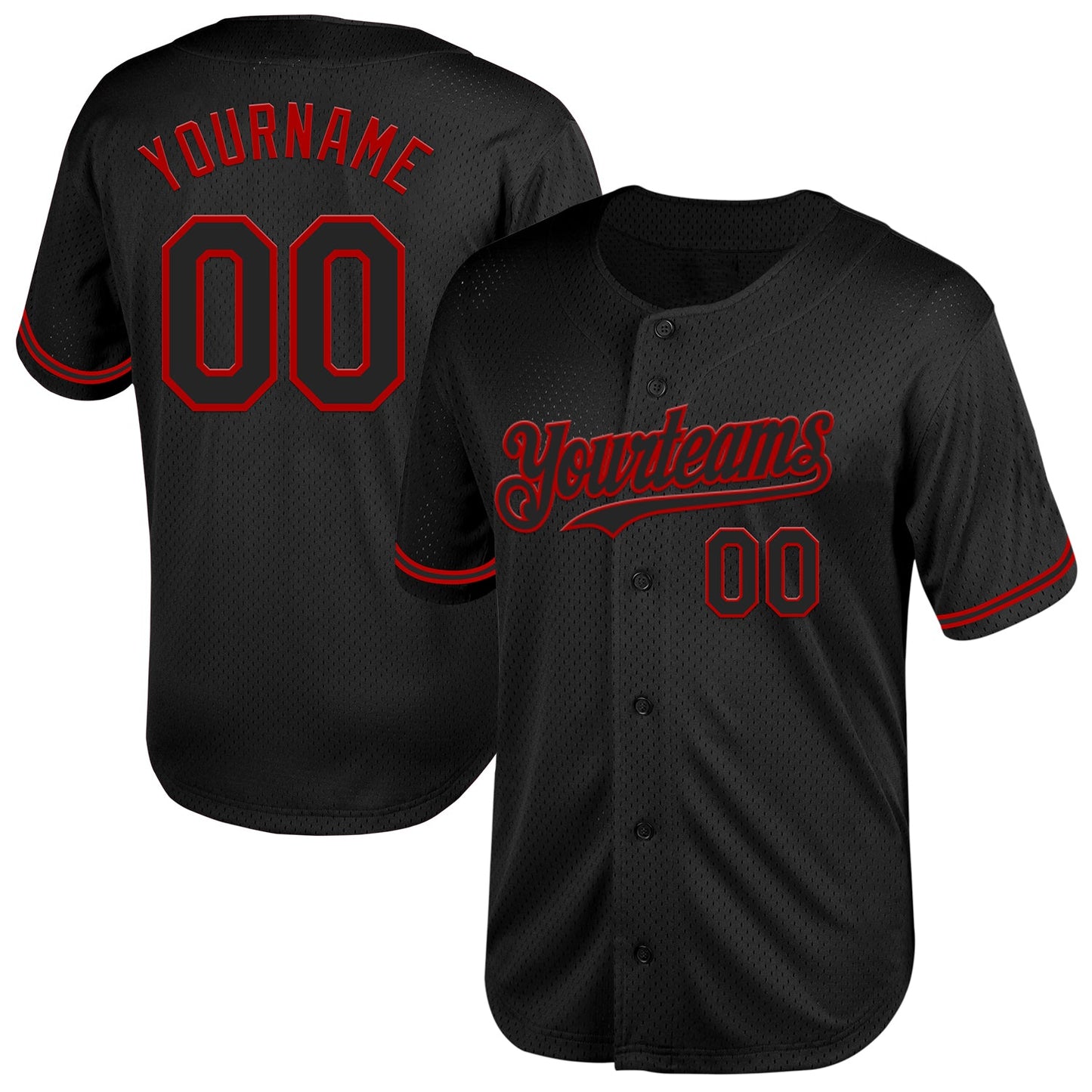 Custom Black Red Mesh Authentic Throwback Baseball Jersey - Main View