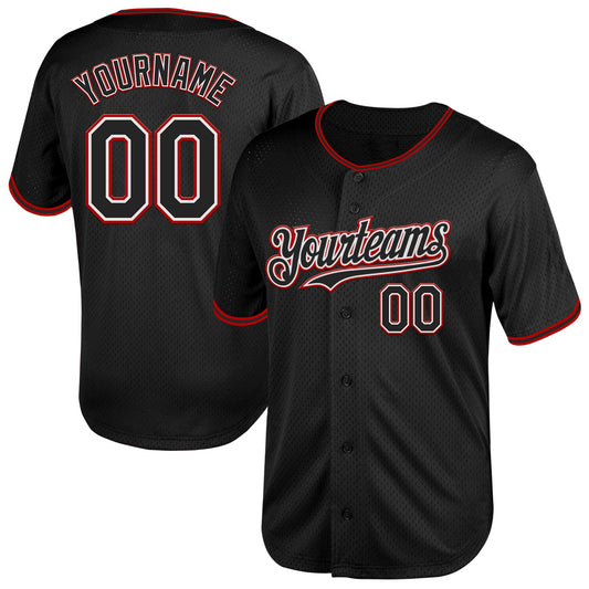 Custom Black White-Red Mesh Authentic Throwback Baseball Jersey - Main View