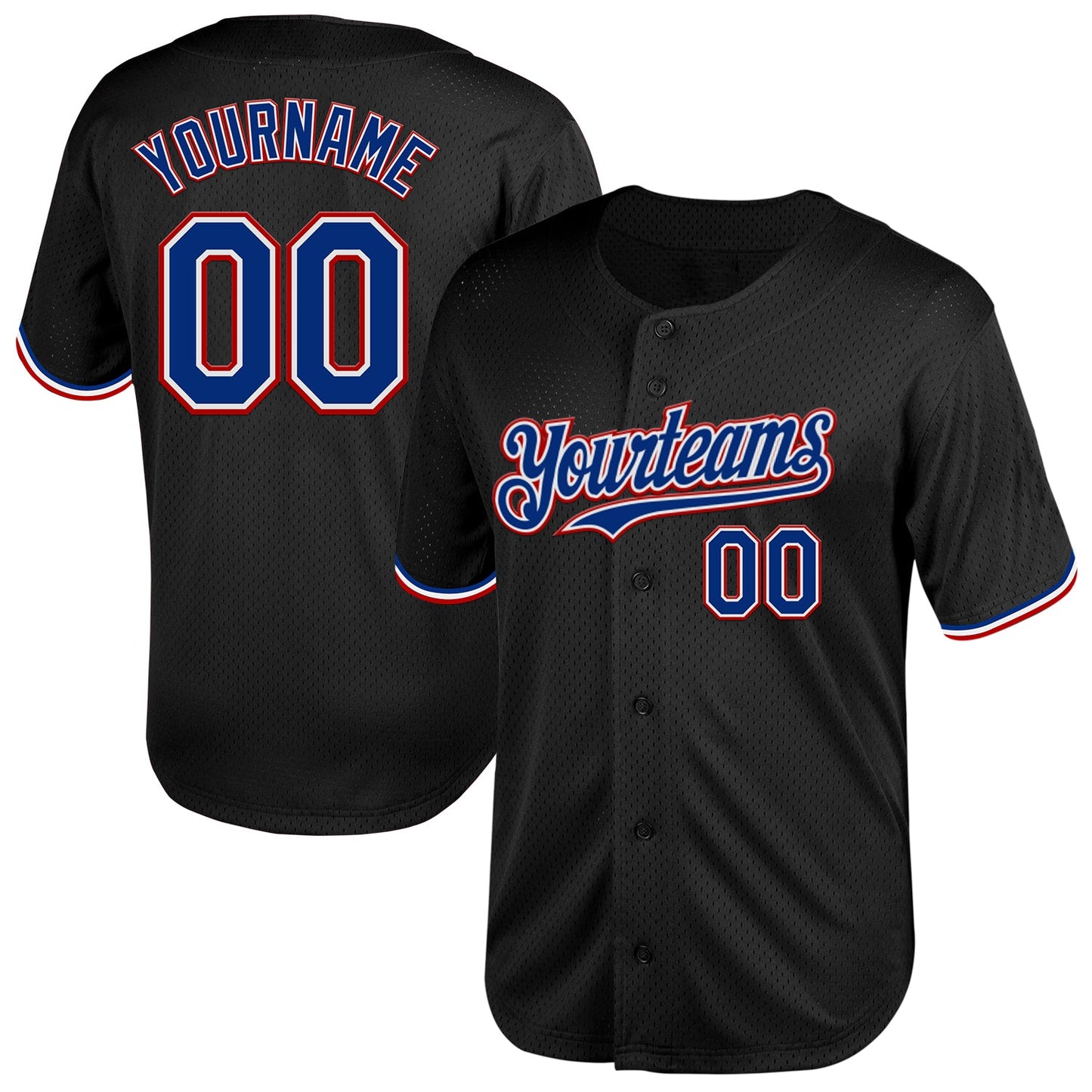 Custom Black Royal-Red Mesh Authentic Throwback Baseball Jersey - Main View