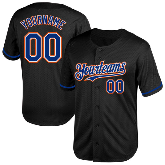 Custom Black Royal-Orange Mesh Authentic Throwback Baseball Jersey - Main View