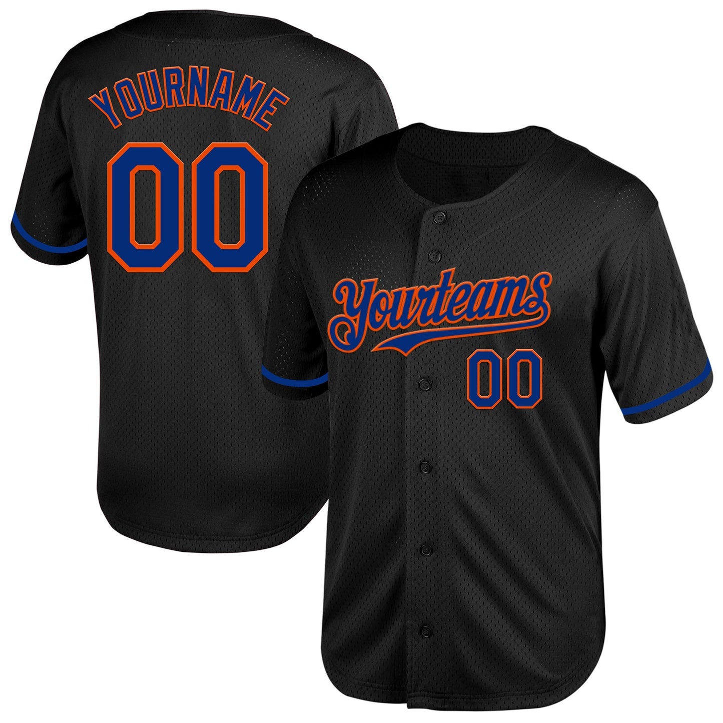 Custom Black Royal-Orange Mesh Authentic Throwback Baseball Jersey - Main View