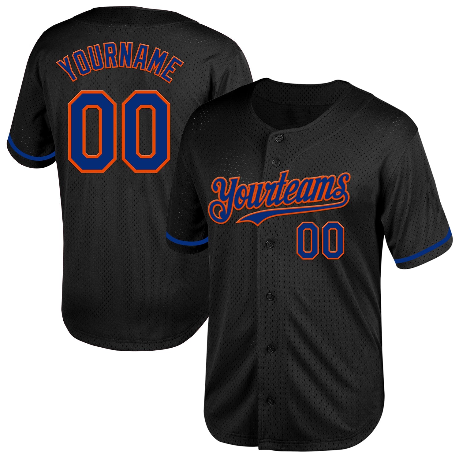 Custom Black Royal-Orange Mesh Authentic Throwback Baseball Jersey - Main View