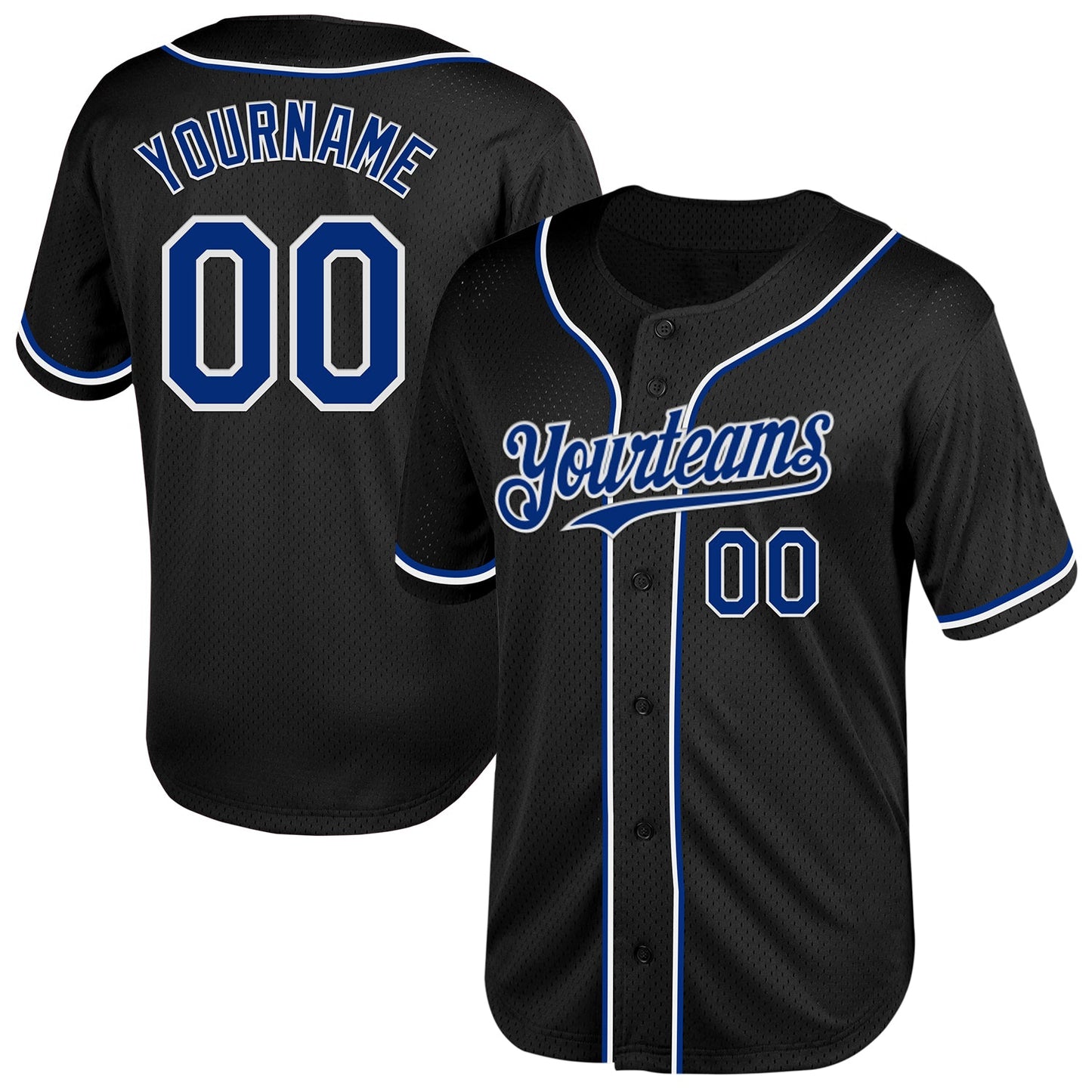 Custom Black Royal-White Mesh Authentic Throwback Baseball Jersey - Main View