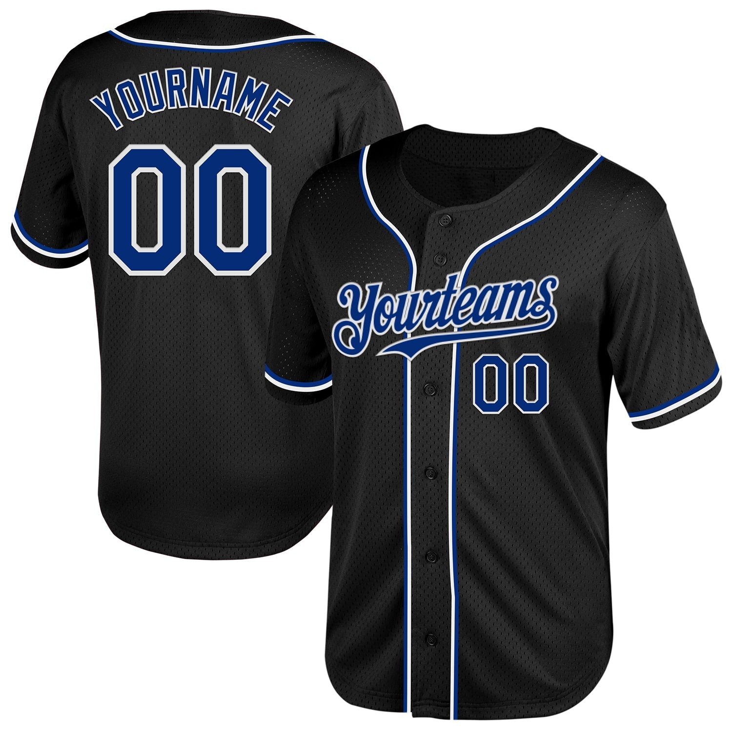 Custom Black Royal-White Mesh Authentic Throwback Baseball Jersey - Main View