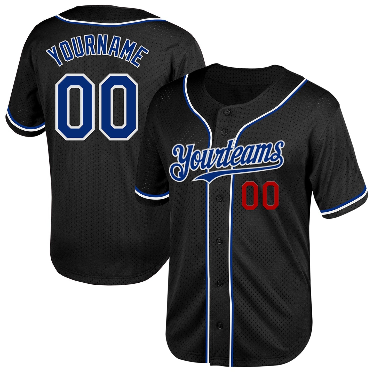 Custom Black Royal-Red Mesh Authentic Throwback Baseball Jersey - Main View