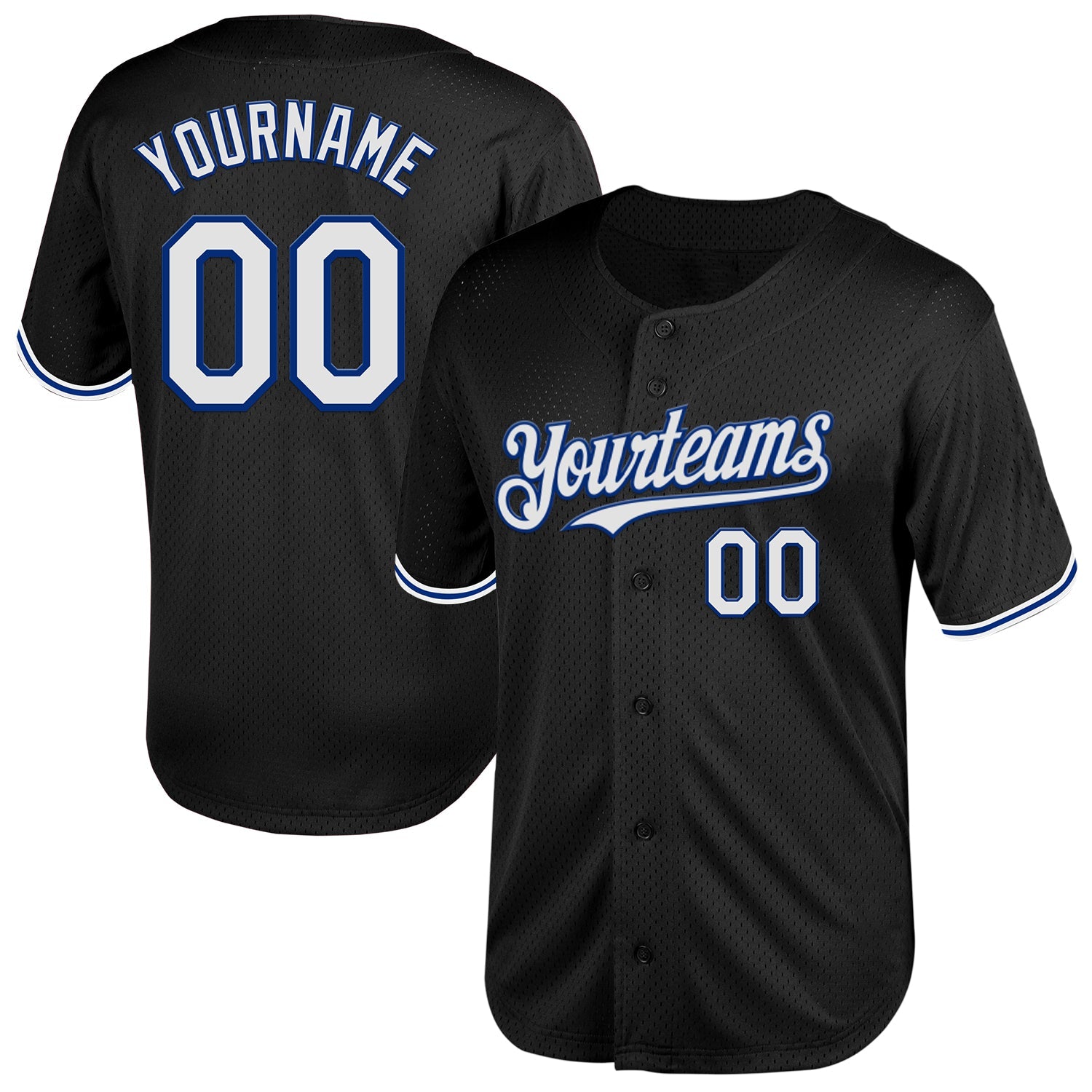 Custom Black White-Royal Mesh Authentic Throwback Baseball Jersey - Main View