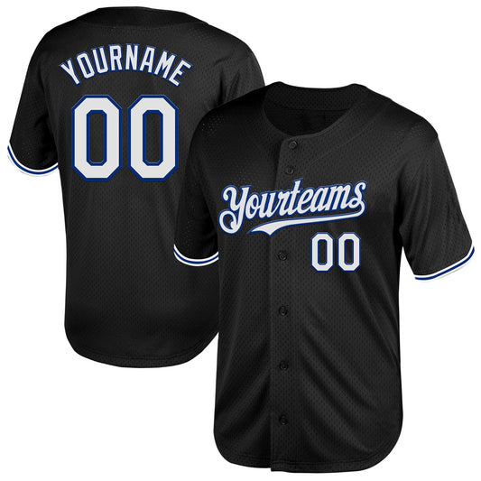 Custom Black White-Royal Mesh Authentic Throwback Baseball Jersey - Main View