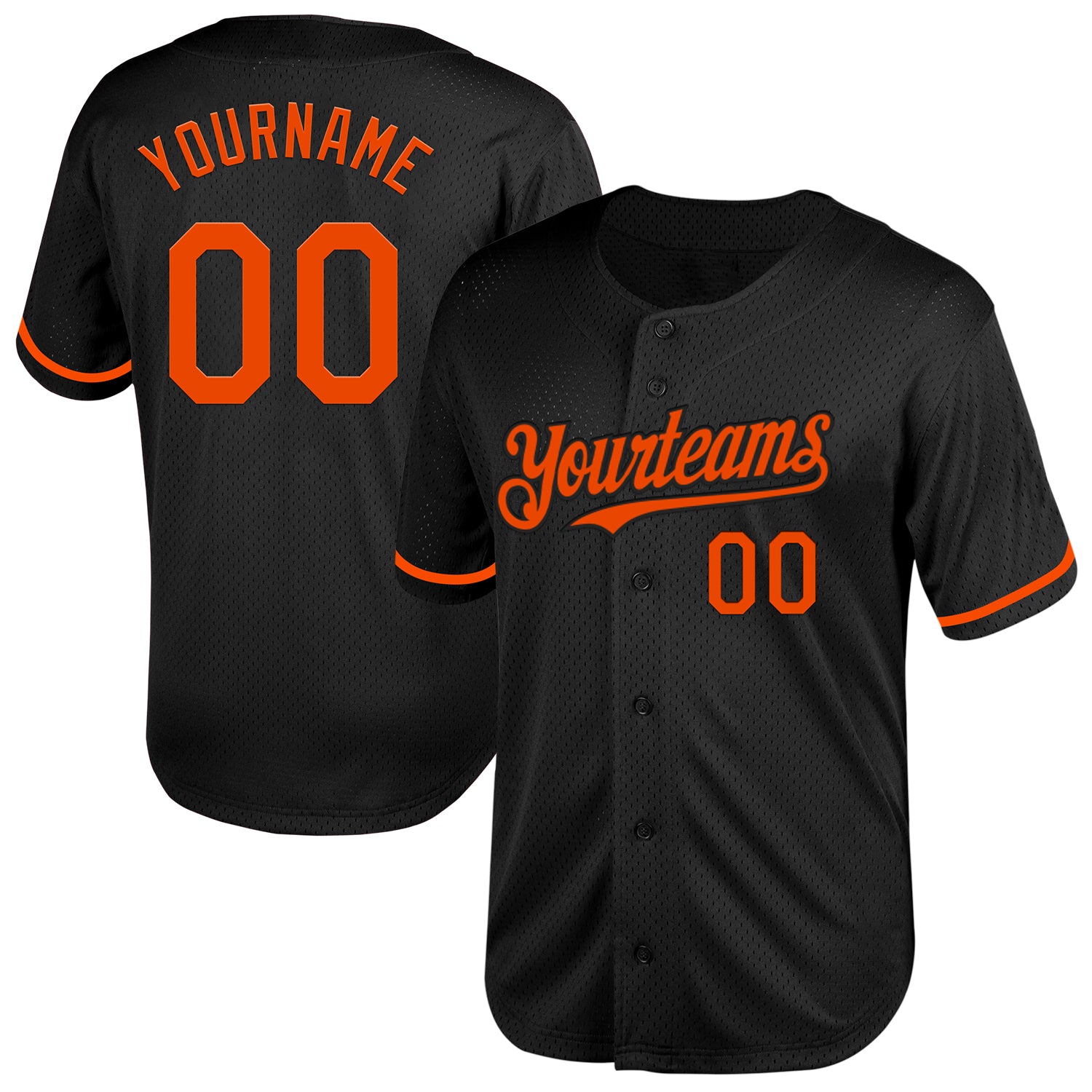 Custom Black Orange Mesh Authentic Throwback Baseball Jersey - Main View