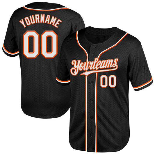 Custom Black White-Orange Mesh Authentic Throwback Baseball Jersey - Main View