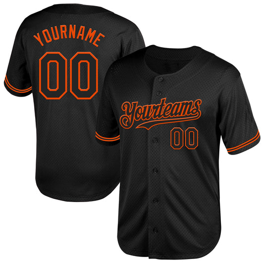 Custom Black Orange Mesh Authentic Throwback Baseball Jersey - Main View