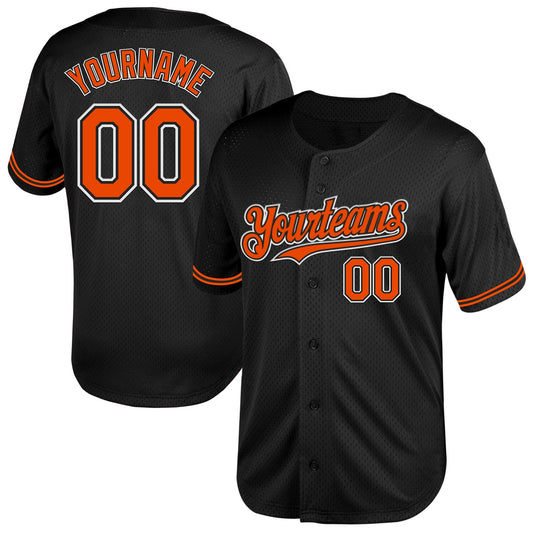 Custom Black Orange-White Mesh Authentic Throwback Baseball Jersey - Main View