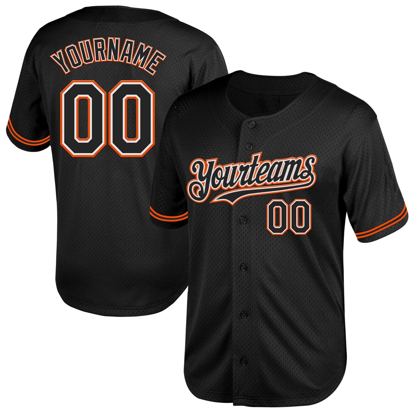 Custom Black White-Orange Mesh Authentic Throwback Baseball Jersey - Main View